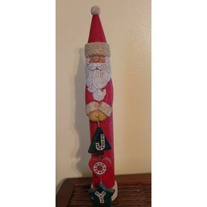 Vintage Kurt Adler Santa Folk Art Country JOY 11.5" Wood Look Cylinder Christmas